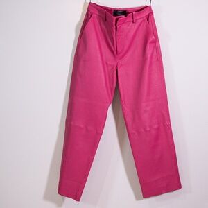 NEW SPRWMN Cropped Baggy Low Rise Trousers Genuine Leather Pants Hot Pink Small